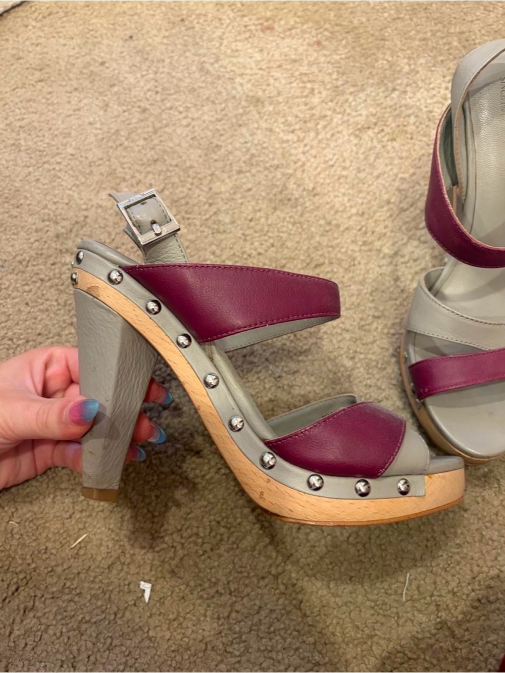 Armani Jeans Burgundy and Gray Studded Platform Heels